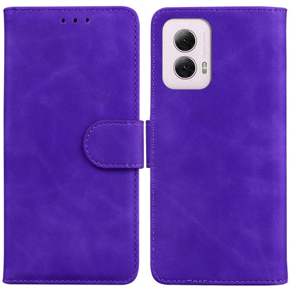 For Motorola Moto G Power 5G 2024 Skin Feel Pure Color Flip Leather Phone Case(Purple) - Motorola Cases by buy2fix | Online Shopping UK | buy2fix