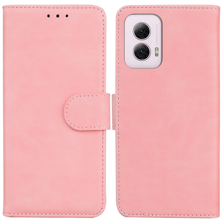 For Motorola Moto G Power 5G 2024 Skin Feel Pure Color Flip Leather Phone Case(Pink) - Motorola Cases by buy2fix | Online Shopping UK | buy2fix