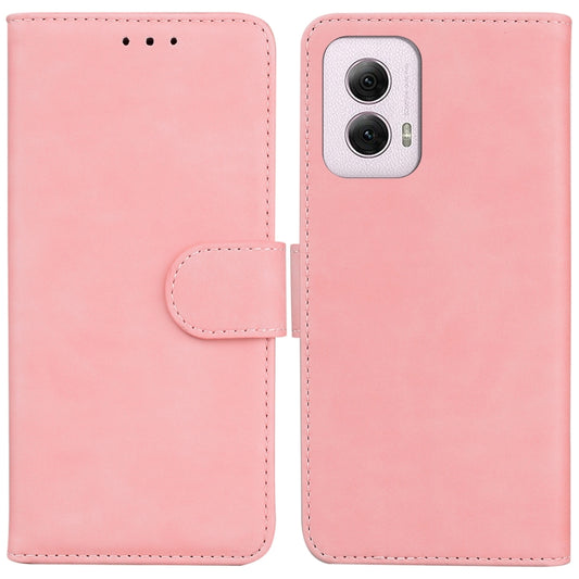 For Motorola Moto G Power 5G 2024 Skin Feel Pure Color Flip Leather Phone Case(Pink) - Motorola Cases by buy2fix | Online Shopping UK | buy2fix