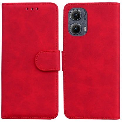 For Motorola Edge 2024 Skin Feel Pure Color Flip Leather Phone Case(Red) - Motorola Cases by buy2fix | Online Shopping UK | buy2fix