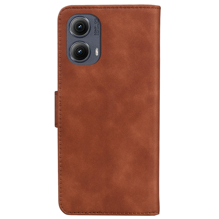 For Motorola Edge 2024 Skin Feel Pure Color Flip Leather Phone Case(Brown) - Motorola Cases by buy2fix | Online Shopping UK | buy2fix