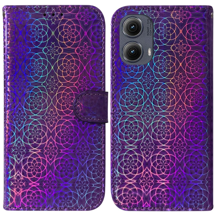 For Motorola Edge 2024 Colorful Magnetic Buckle Leather Phone Case(Purple) - Motorola Cases by buy2fix | Online Shopping UK | buy2fix