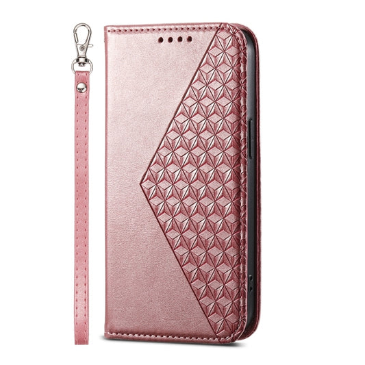For Xiaomi 14 Cubic Grid Calf Texture Magnetic Leather Phone Case(Rose Gold) by buy2fix