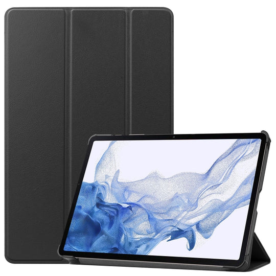 For Galaxy Tab S9 Custer Pure Color 3-Fold Holder Smart Leather Tablet Case(Black)