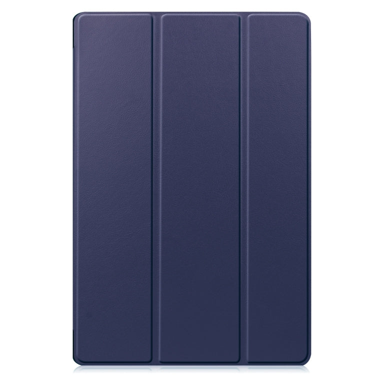 For Samsung Galaxy Tab S9 FE+ Custer Pure Color 3-Fold Holder Smart Leather Tablet Case(Dark Blue) - Galaxy Tab S9 FE+ by buy2fix | Online Shopping UK | buy2fix