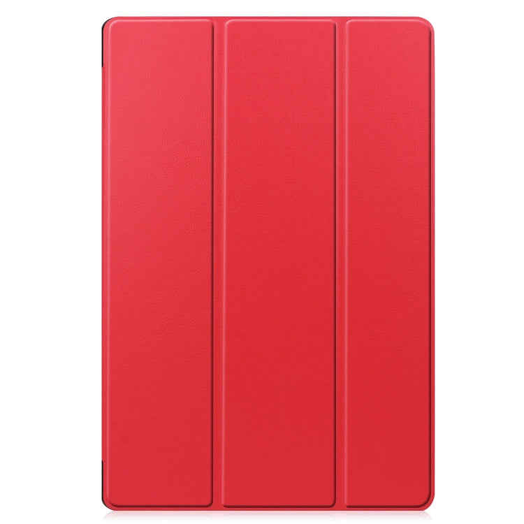 For Samsung Galaxy Tab S9 FE+ Custer Pure Color 3-Fold Holder Smart Leather Tablet Case(Red) - Galaxy Tab S9 FE+ by buy2fix | Online Shopping UK | buy2fix