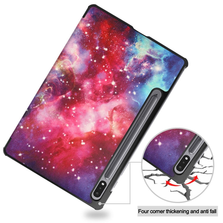 For Samsung Galaxy Tab S9 Custer Painted 3-Fold Holder Smart Leather Tablet Case(Milky Way Nebula) - Galaxy Tab S9 Cases by buy2fix | Online Shopping UK | buy2fix