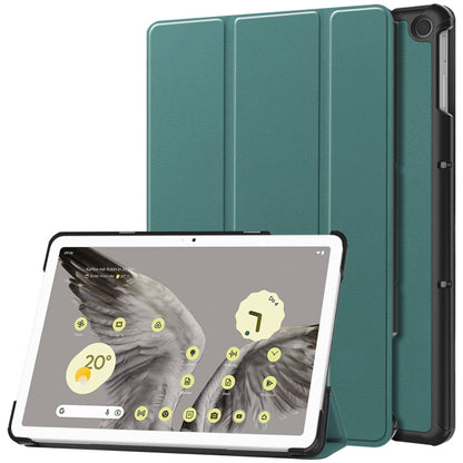 For Google Pixel Tablet Custer Pure Color 3-Fold Holder Smart Leather Tablet Case(Dark Green) - Google by buy2fix | Online Shopping UK | buy2fix