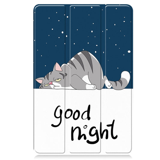 For Google Pixel Tablet Custer Painted 3-Fold Holder Smart Leather Tablet Case(Lazy Cat) by buy2fix