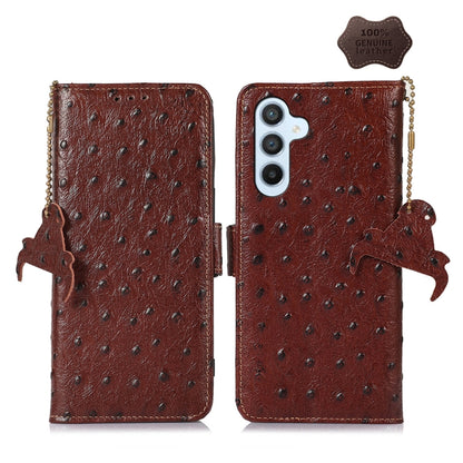 For Samsung Galaxy S23 FE 5G Ostrich Pattern Genuine Leather RFID Phone Case(Coffee) - Galaxy S23 FE 5G Cases by buy2fix | Online Shopping UK | buy2fix