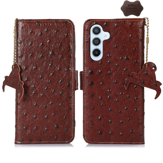For Samsung Galaxy S24+ Ostrich Pattern Genuine Leather RFID Phone Case(Coffee) - Galaxy Phone Cases by buy2fix | Online Shopping UK | buy2fix