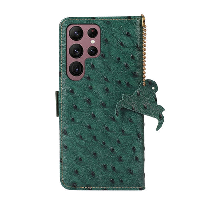 For Samsung Galaxy S24 Ultra Ostrich Pattern Genuine Leather RFID Phone Case(Green) by buy2fix