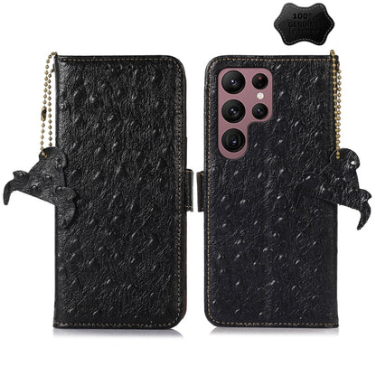 For Samsung Galaxy S24 Ultra Ostrich Pattern Genuine Leather RFID Phone Case(Black) - Galaxy Phone Cases by buy2fix | Online Shopping UK | buy2fix