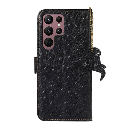 For Samsung Galaxy S24 Ultra Ostrich Pattern Genuine Leather RFID Phone Case(Black) - Galaxy Phone Cases by buy2fix | Online Shopping UK | buy2fix