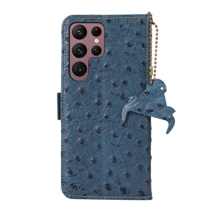 For Samsung Galaxy S24 Ultra Ostrich Pattern Genuine Leather RFID Phone Case(Blue) - Galaxy Phone Cases by buy2fix | Online Shopping UK | buy2fix