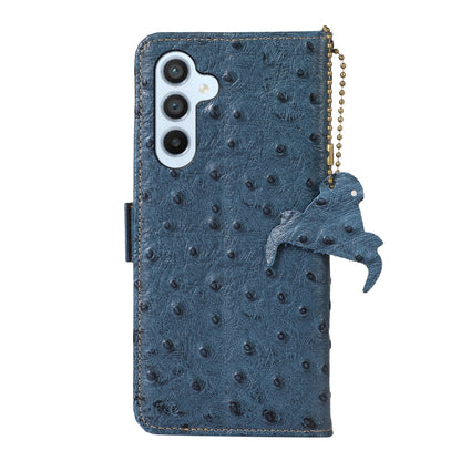 For Samsung Galaxy A25 5G Global Ostrich Pattern Genuine Leather RFID Phone Case(Blue) - Galaxy Phone Cases by buy2fix | Online Shopping UK | buy2fix