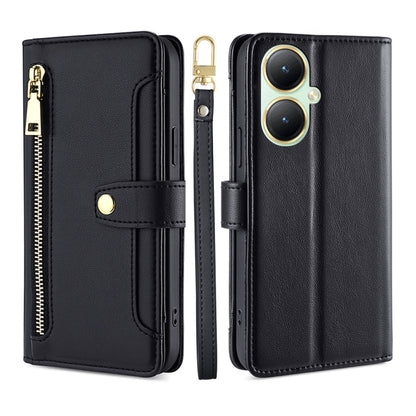 For vivo Y35+ 5G Lite Sheep Texture Cross-body Zipper Wallet Leather Phone Case(Black) - vivo Cases by buy2fix | Online Shopping UK | buy2fix