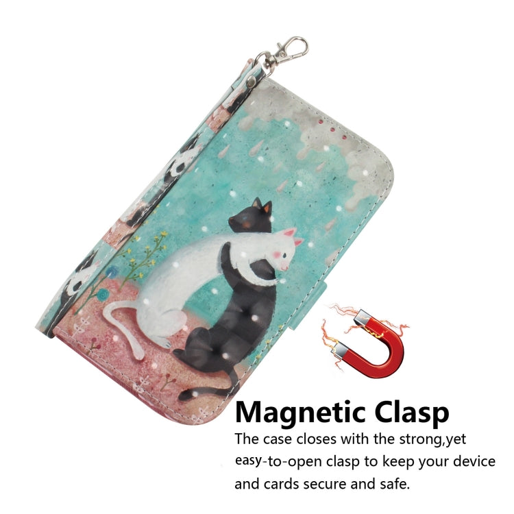 For iPhone 16 Plus 3D Colored Horizontal Flip Leather Phone Case(Black White Cat) - iPhone 16 Plus Cases by buy2fix | Online Shopping UK | buy2fix