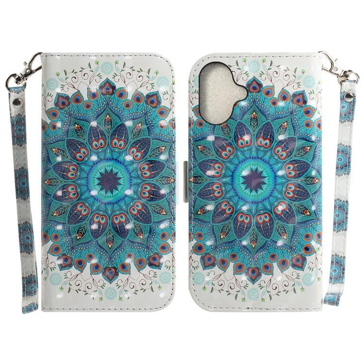 For iPhone 16 Plus 3D Colored Horizontal Flip Leather Phone Case(Peacock Wreath) - iPhone 16 Plus Cases by buy2fix | Online Shopping UK | buy2fix