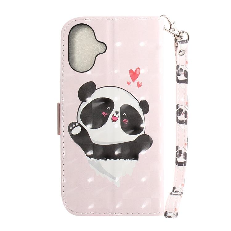 For iPhone 16 3D Colored Horizontal Flip Leather Phone Case(Heart Panda) - iPhone 16 Cases by buy2fix | Online Shopping UK | buy2fix