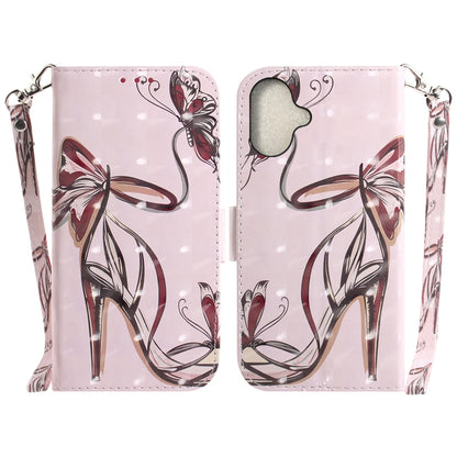 For iPhone 16 3D Colored Horizontal Flip Leather Phone Case(Butterfly High-heeled) - iPhone 16 Cases by buy2fix | Online Shopping UK | buy2fix