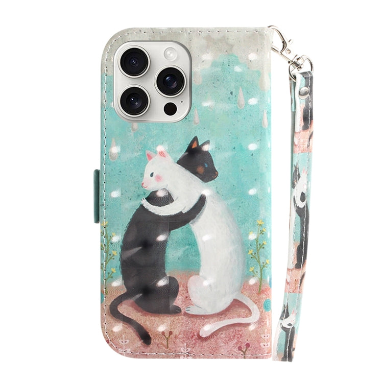 For iPhone 16 Pro 3D Colored Horizontal Flip Leather Phone Case(Black White Cat) - iPhone 16 Pro Cases by buy2fix | Online Shopping UK | buy2fix