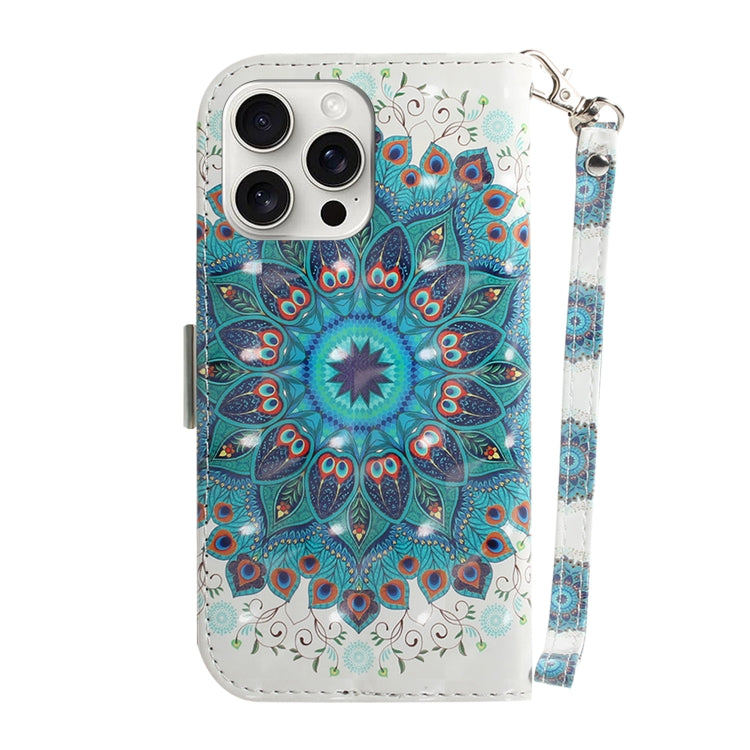 For iPhone 16 Pro 3D Colored Horizontal Flip Leather Phone Case(Peacock Wreath) - iPhone 16 Pro Cases by buy2fix | Online Shopping UK | buy2fix