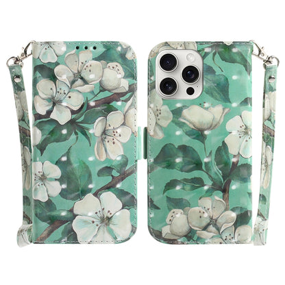 For iPhone 16 Pro 3D Colored Horizontal Flip Leather Phone Case(Watercolor Flower) - iPhone 16 Pro Cases by buy2fix | Online Shopping UK | buy2fix