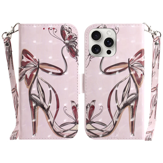 For iPhone 16 Pro 3D Colored Horizontal Flip Leather Phone Case(Butterfly High-heeled) - iPhone 16 Pro Cases by buy2fix | Online Shopping UK | buy2fix