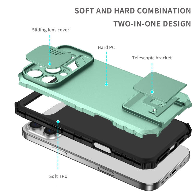 For iPhone 16 Pro Max Stereoscopic Holder Sliding Camshield Phone Case(Light Blue) - iPhone 16 Pro Max Cases by buy2fix | Online Shopping UK | buy2fix