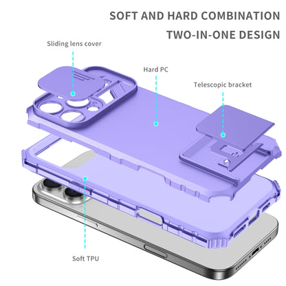 For iPhone 16 Pro Max Stereoscopic Holder Sliding Camshield Phone Case(Purple) - iPhone 16 Pro Max Cases by buy2fix | Online Shopping UK | buy2fix