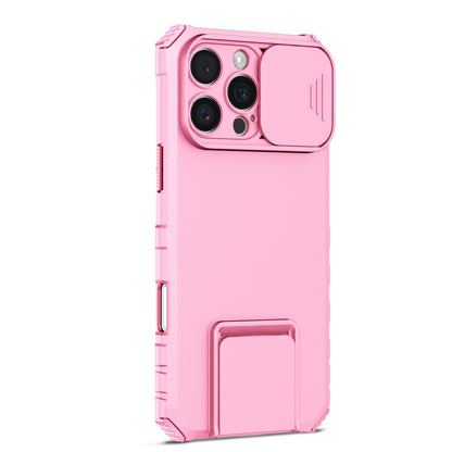 For iPhone 16 Pro Stereoscopic Holder Sliding Camshield Phone Case(Pink) - iPhone 16 Pro Cases by buy2fix | Online Shopping UK | buy2fix