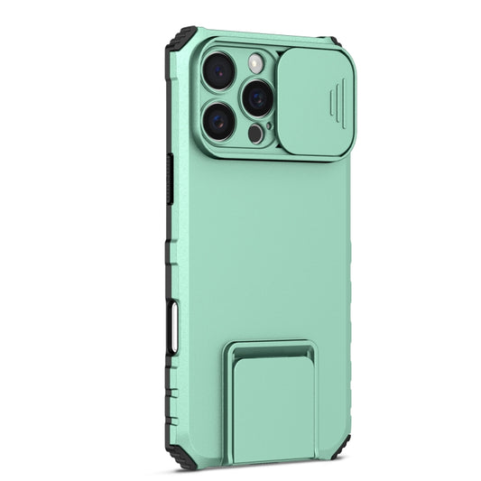 For iPhone 16 Pro Stereoscopic Holder Sliding Camshield Phone Case(Light Blue) by buy2fix