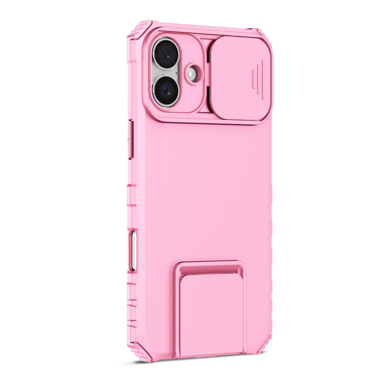 For iPhone 16 Plus Stereoscopic Holder Sliding Camshield Phone Case(Pink) - iPhone 16 Plus Cases by buy2fix | Online Shopping UK | buy2fix