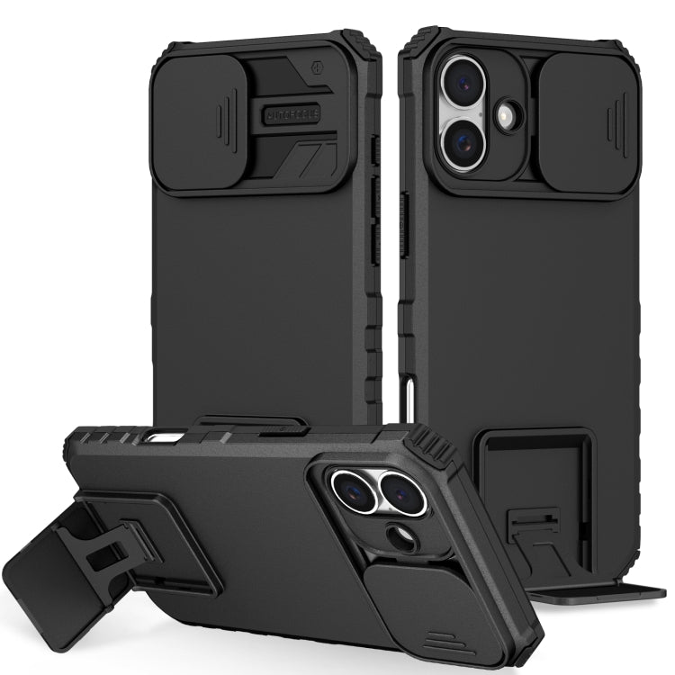 For iPhone 16 Plus Stereoscopic Holder Sliding Camshield Phone Case(Black) - iPhone 16 Plus Cases by buy2fix | Online Shopping UK | buy2fix