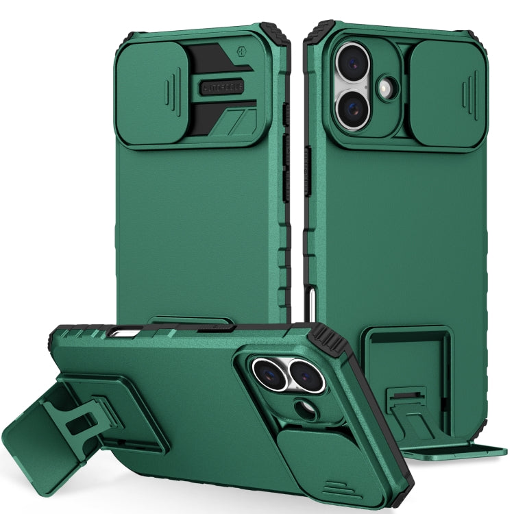 For iPhone 16 Plus Stereoscopic Holder Sliding Camshield Phone Case(Green) - iPhone 16 Plus Cases by buy2fix | Online Shopping UK | buy2fix