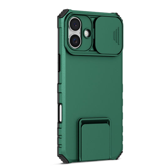For iPhone 16 Plus Stereoscopic Holder Sliding Camshield Phone Case(Green) by buy2fix
