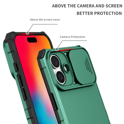 For iPhone 16 Plus Stereoscopic Holder Sliding Camshield Phone Case(Green) - iPhone 16 Plus Cases by buy2fix | Online Shopping UK | buy2fix