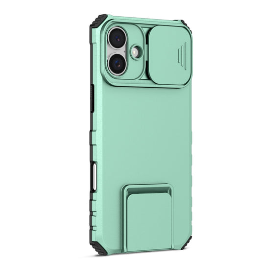 For iPhone 16 Plus Stereoscopic Holder Sliding Camshield Phone Case(Light Blue) by buy2fix