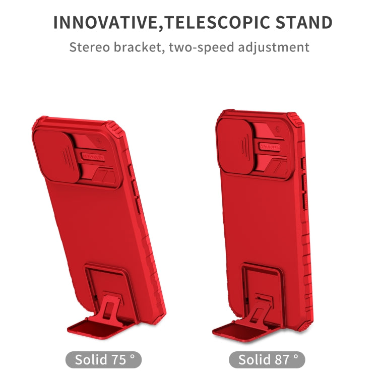 For iPhone 16 Stereoscopic Holder Sliding Camshield Phone Case(Red) - iPhone 16 Cases by buy2fix | Online Shopping UK | buy2fix