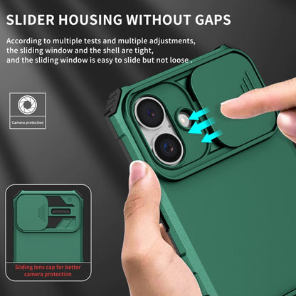 For iPhone 16 Stereoscopic Holder Sliding Camshield Phone Case(Green) - iPhone 16 Cases by buy2fix | Online Shopping UK | buy2fix