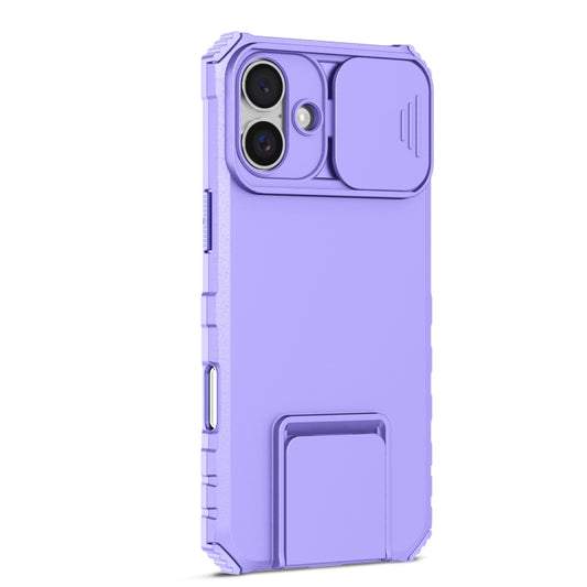 For iPhone 16 Stereoscopic Holder Sliding Camshield Phone Case(Purple) by buy2fix
