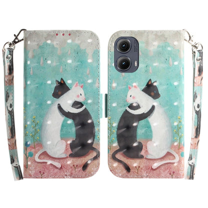 For Motorola Edge 2024 3D Colored Flip Leather Phone Case(Black White Cat) - Motorola Cases by buy2fix | Online Shopping UK | buy2fix