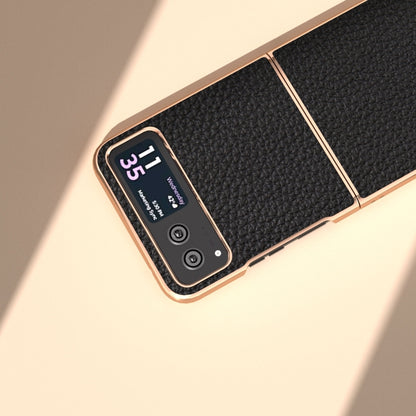 For Motorola Razr 40 Nano Electroplating Genuine Leather Litchi Texture Phone Case(Black) by buy2fix