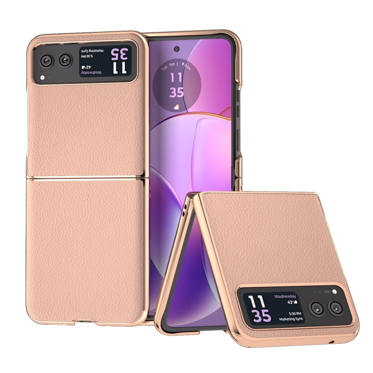 For Motorola Razr 40 Nano Electroplating Genuine Leather + PC Litchi Texture Phone Case(Pink Gold) by buy2fix
