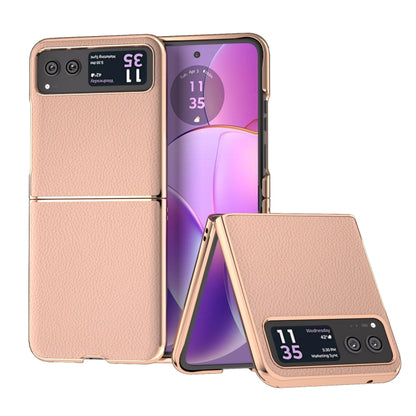 For Motorola Razr 40 Nano Electroplating Genuine Leather + PC Litchi Texture Phone Case(Pink Gold) by buy2fix