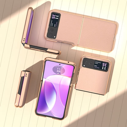 For Motorola Razr 40 Nano Electroplating Genuine Leather + PC Litchi Texture Phone Case(Pink Gold) by buy2fix