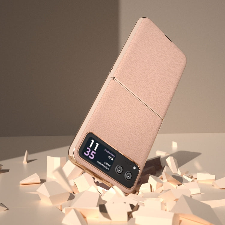 For Motorola Razr 40 Nano Electroplating Genuine Leather + PC Litchi Texture Phone Case(Pink Gold) by buy2fix