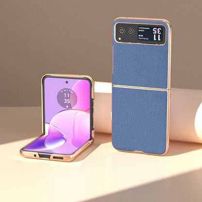 For Motorola Razr 40 Nano Electroplating Genuine Leather + PC Litchi Texture Phone Case(Blue) by buy2fix