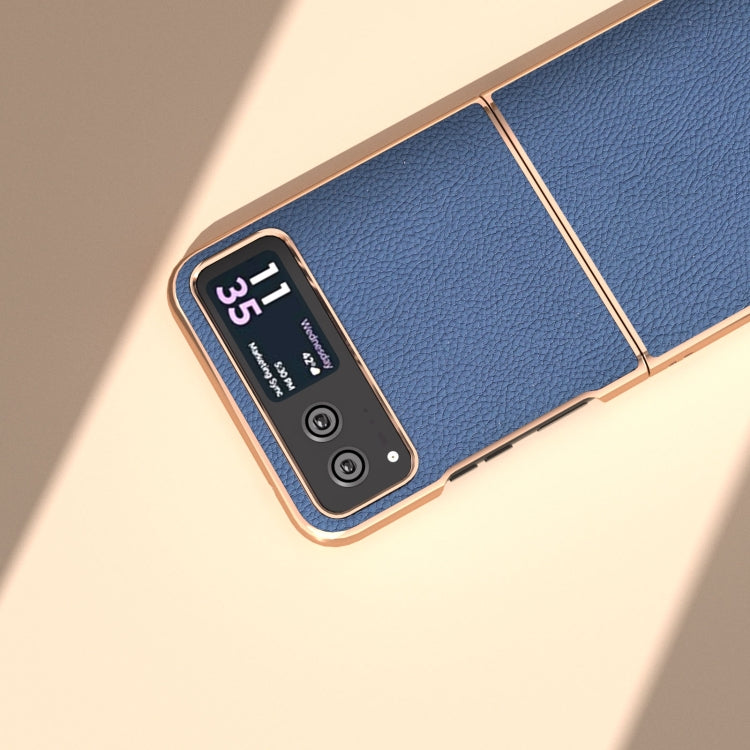 For Motorola Razr 40 Nano Electroplating Genuine Leather + PC Litchi Texture Phone Case(Blue) by buy2fix